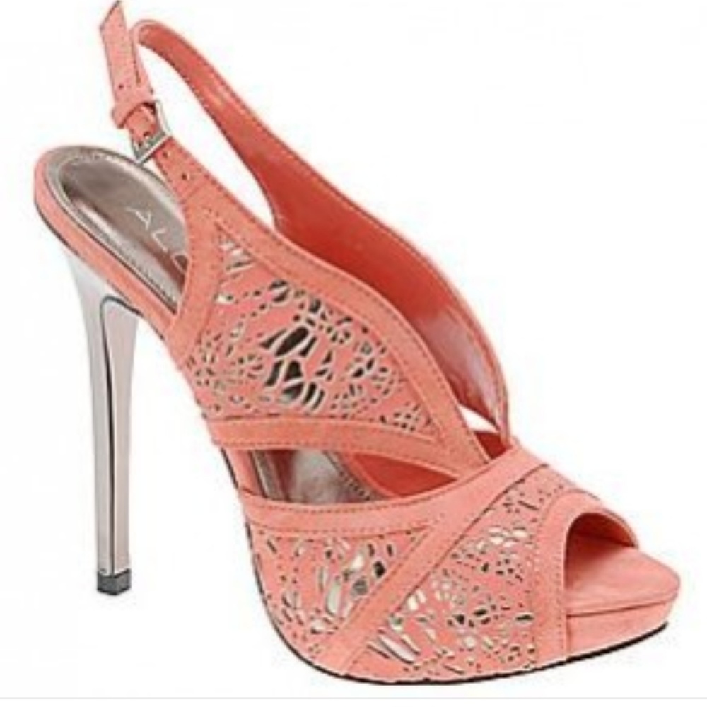 Aldo pink and silver suede heels